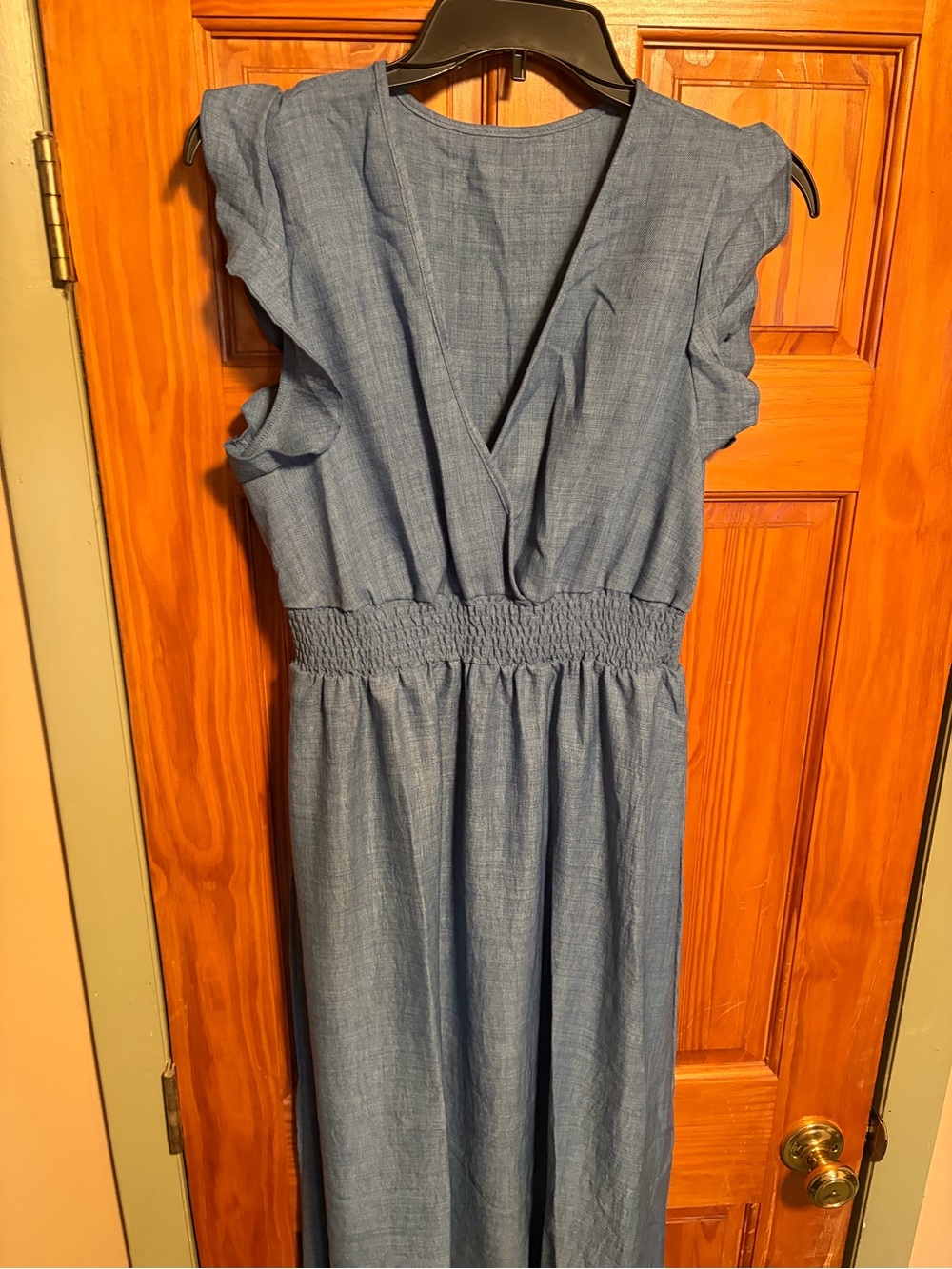 SHEIN Chambray Light Blue Maxi Dress with Smocked Waist
